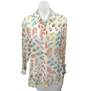 Equipment Multicolor Silk Satin Feather Long Sleeve Button Down Shirt Top Sz XS